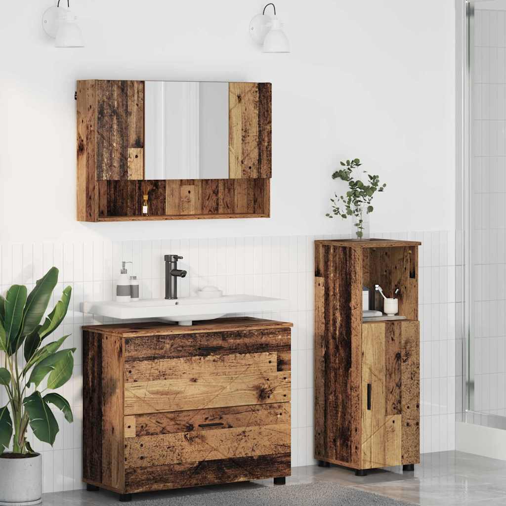 vidaXL Bathroom Furniture Set 3 pcs Old Wood Engineered Wood and Metal 1