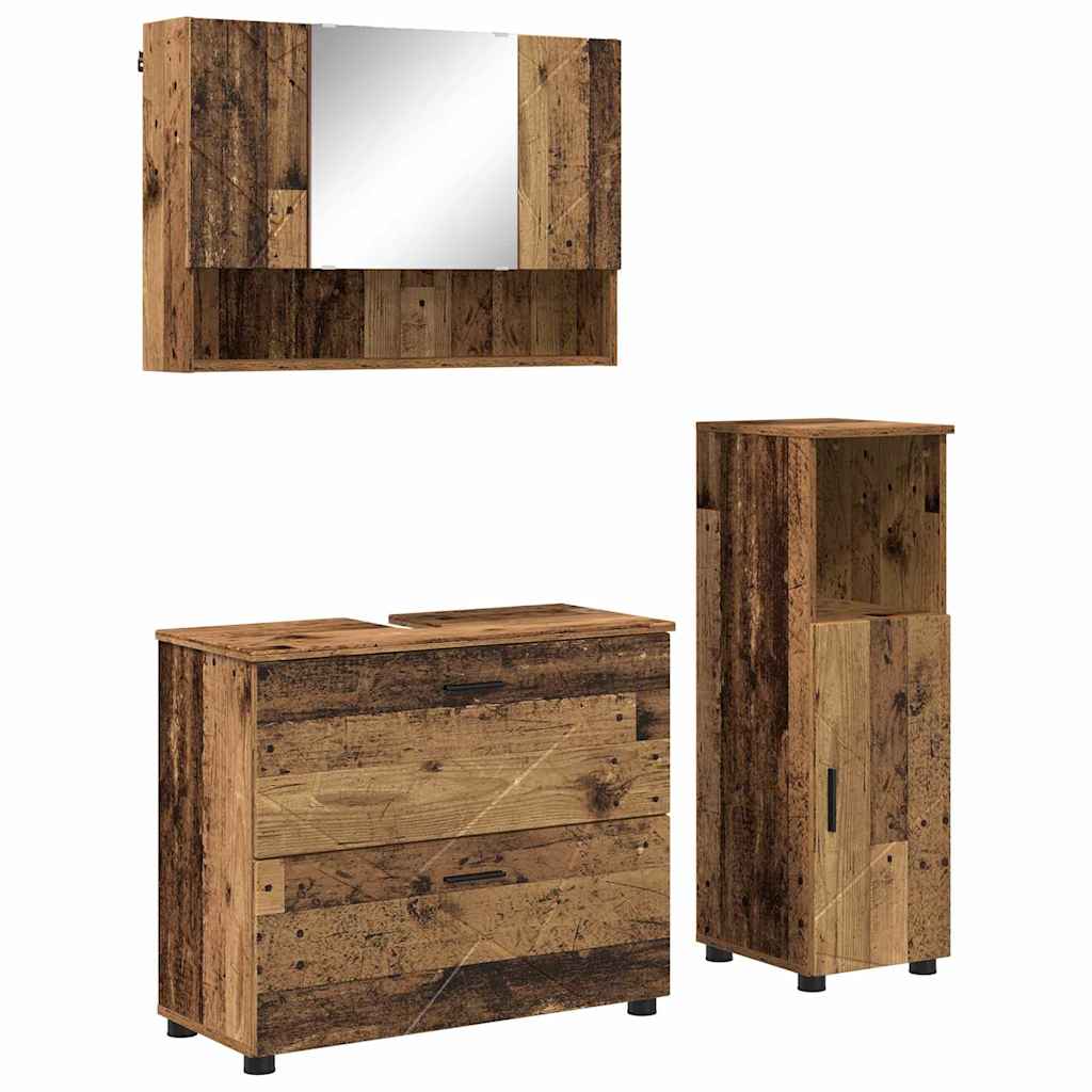 vidaXL Bathroom Furniture Set 3 pcs Old Wood Engineered Wood and Metal 2