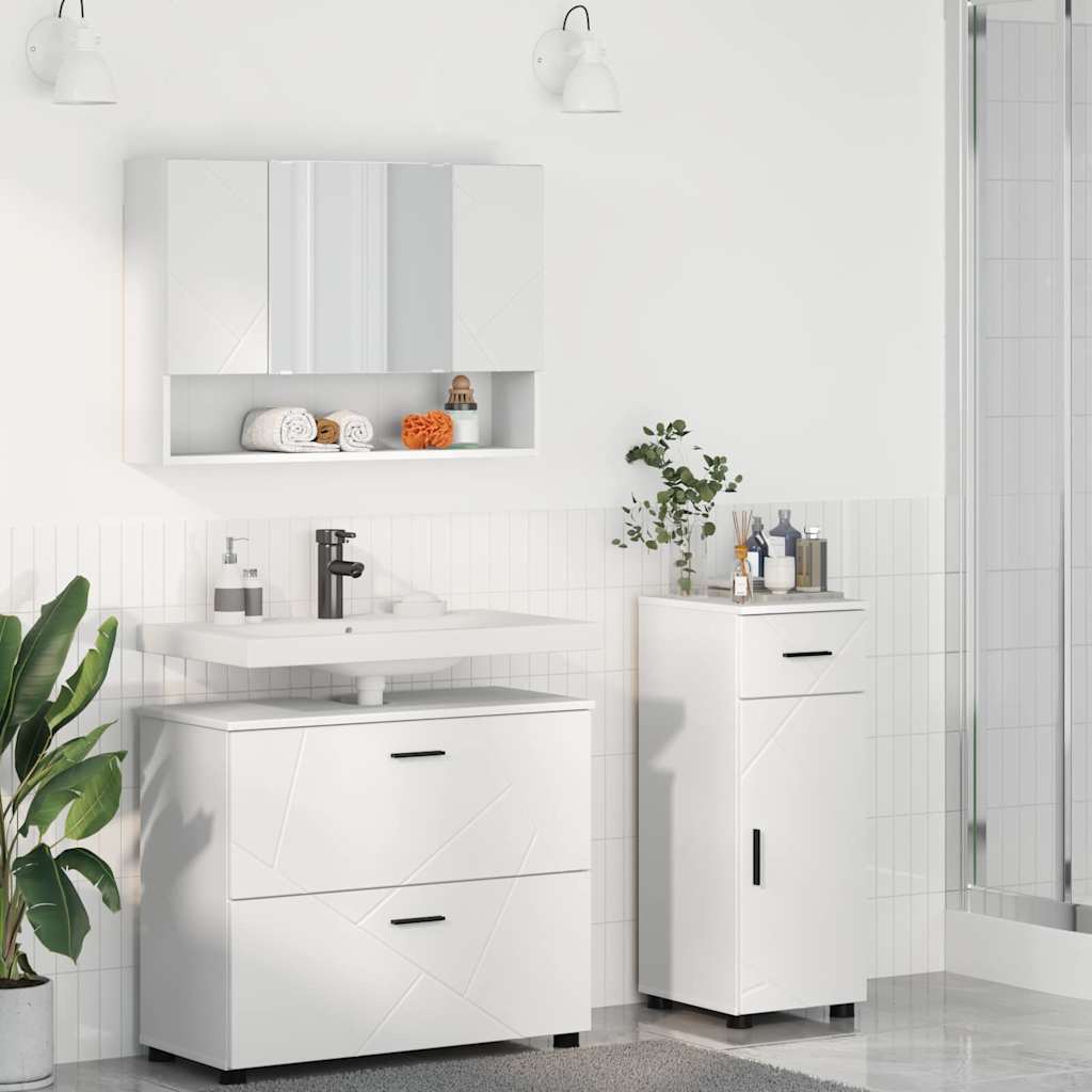 vidaXL Bathroom Furniture Set 3 pcs White Engineered Wood and Metal 1
