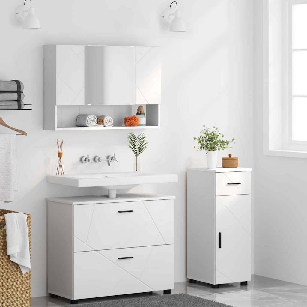 vidaXL Bathroom Furniture Set 3 pcs White Engineered Wood and Metal 4