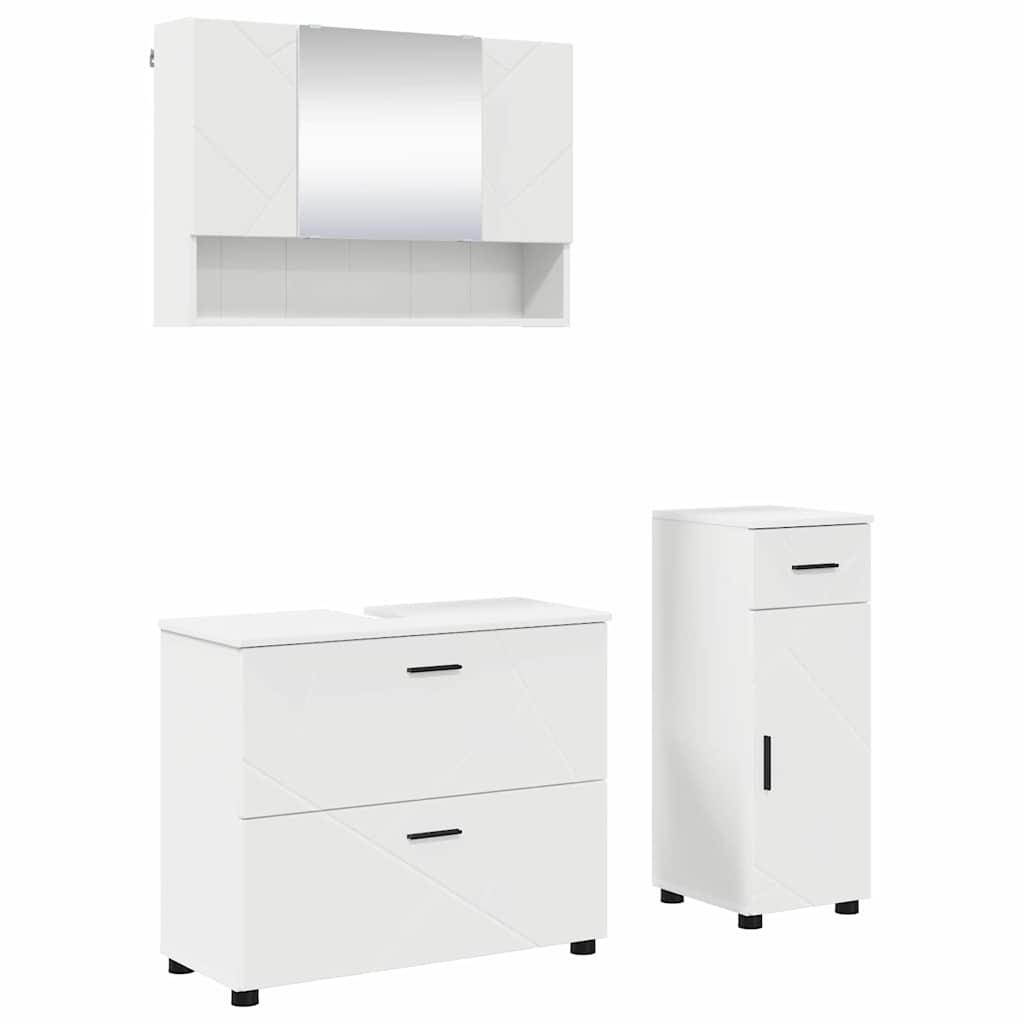 vidaXL Bathroom Furniture Set 3 pcs White Engineered Wood and Metal 2