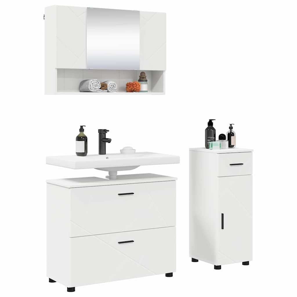vidaXL Bathroom Furniture Set 3 pcs White Engineered Wood and Metal 3