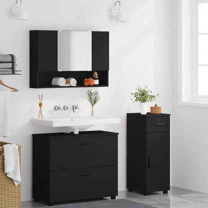vidaXL Bathroom Furniture Set 3 pcs Black Engineered Wood and Metal 4