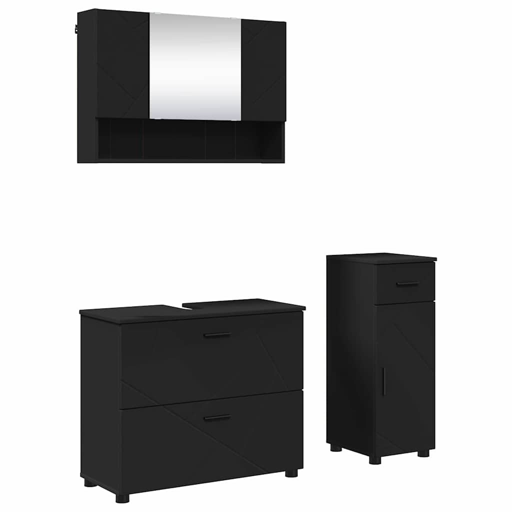 vidaXL Bathroom Furniture Set 3 pcs Black Engineered Wood and Metal 2