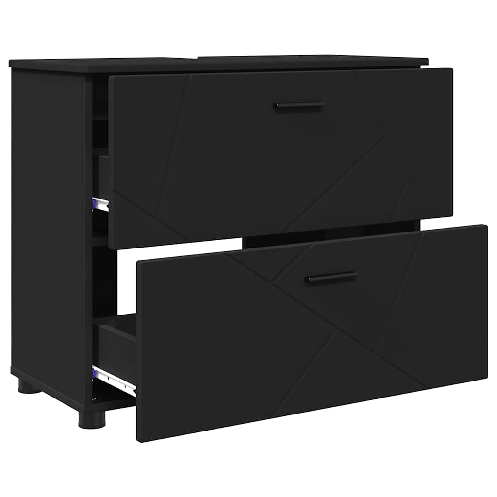 vidaXL Bathroom Furniture Set 3 pcs Black Engineered Wood and Metal 5