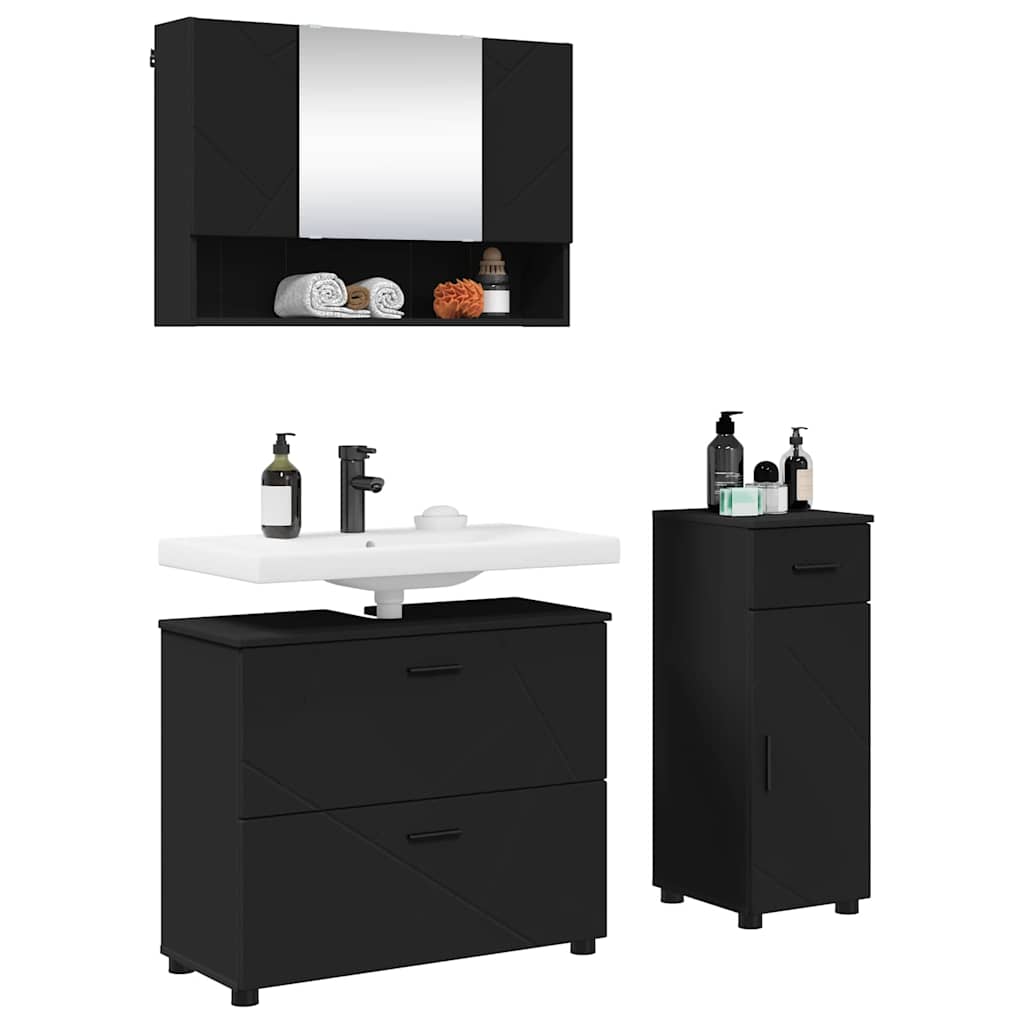 vidaXL Bathroom Furniture Set 3 pcs Black Engineered Wood and Metal 3