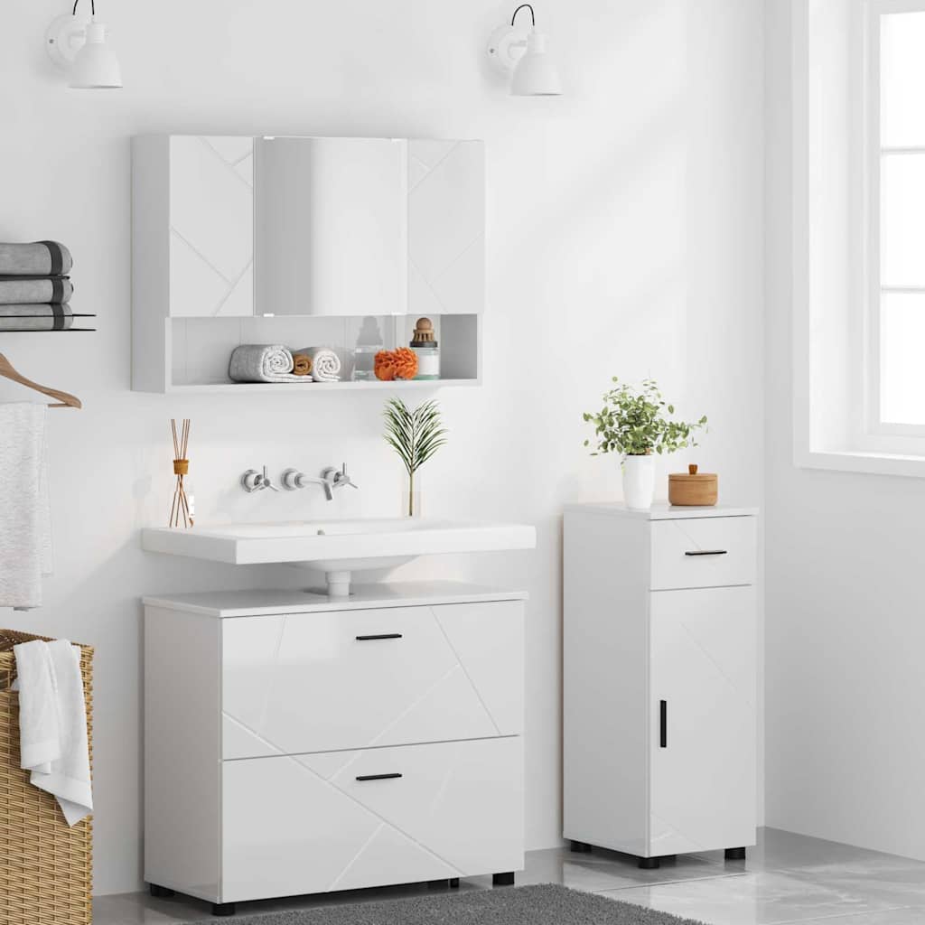 vidaXL Bathroom Furniture Set 3 pcs High Gloss White 4