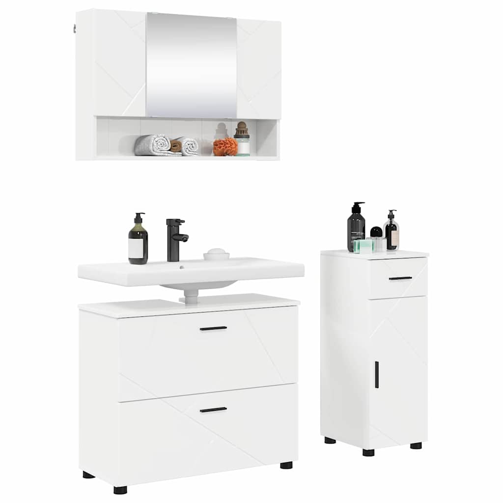 vidaXL Bathroom Furniture Set 3 pcs High Gloss White 3
