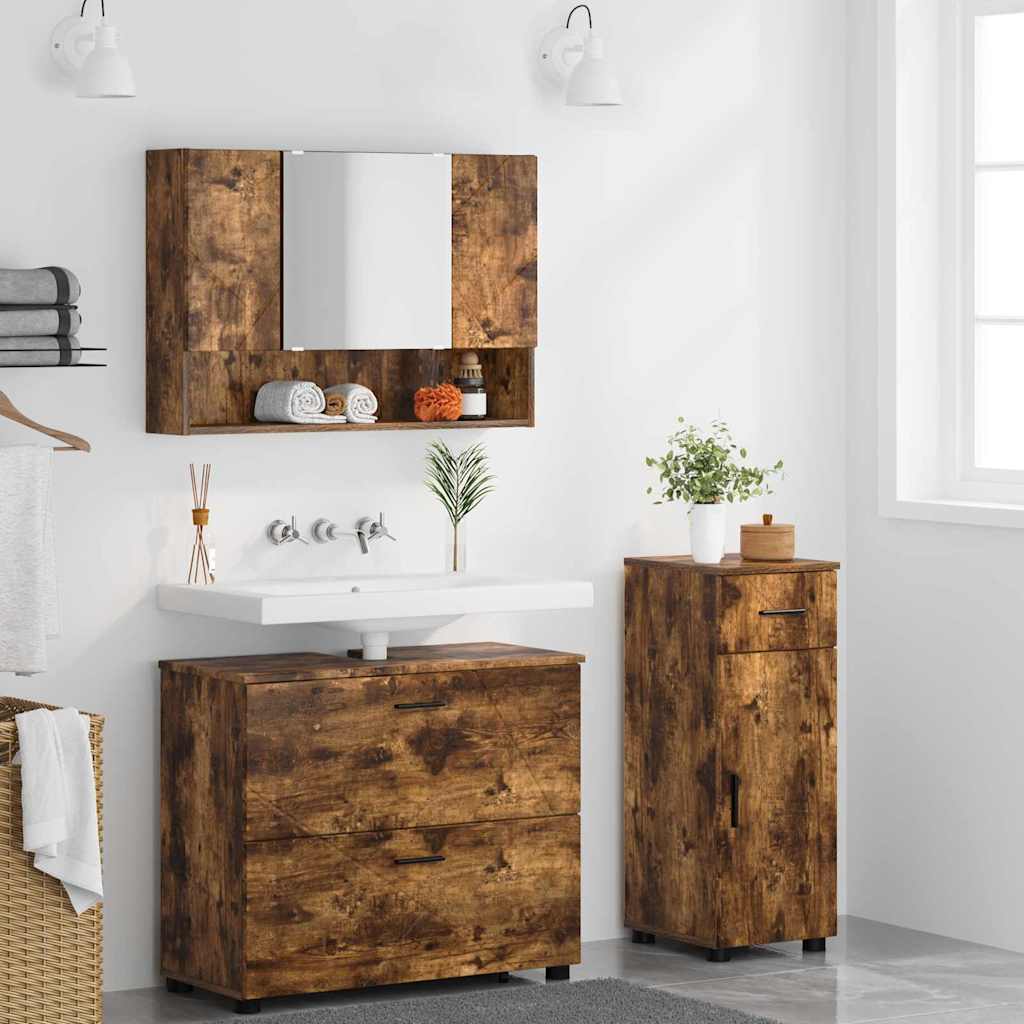 vidaXL Bathroom Furniture Set 3 pcs Smoked Oak 4