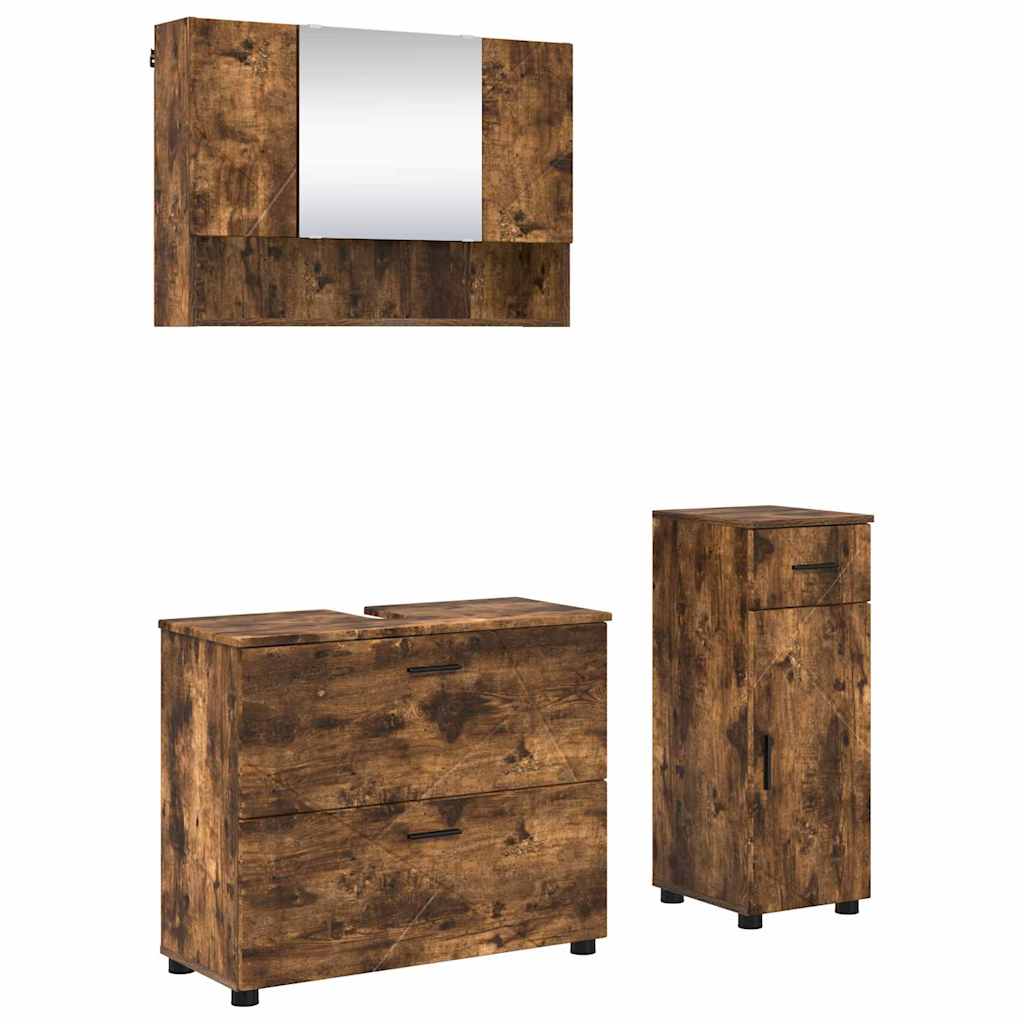 vidaXL Bathroom Furniture Set 3 pcs Smoked Oak 2