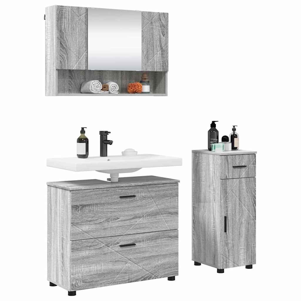 vidaXL Bathroom Furniture Set 3 pcs Grey Sonoma 3