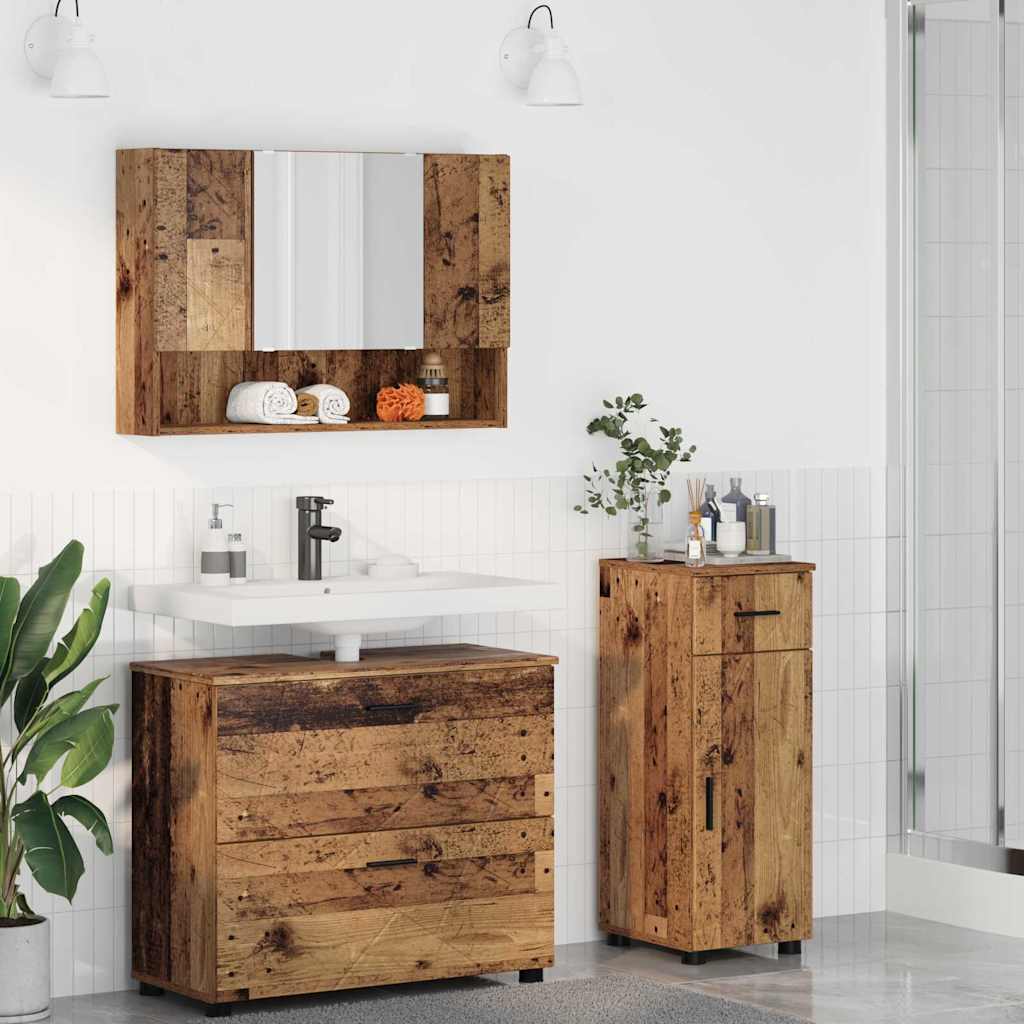 vidaXL Bathroom Furniture Set 3 pcs Old Wood Engineered Wood and Metal 1