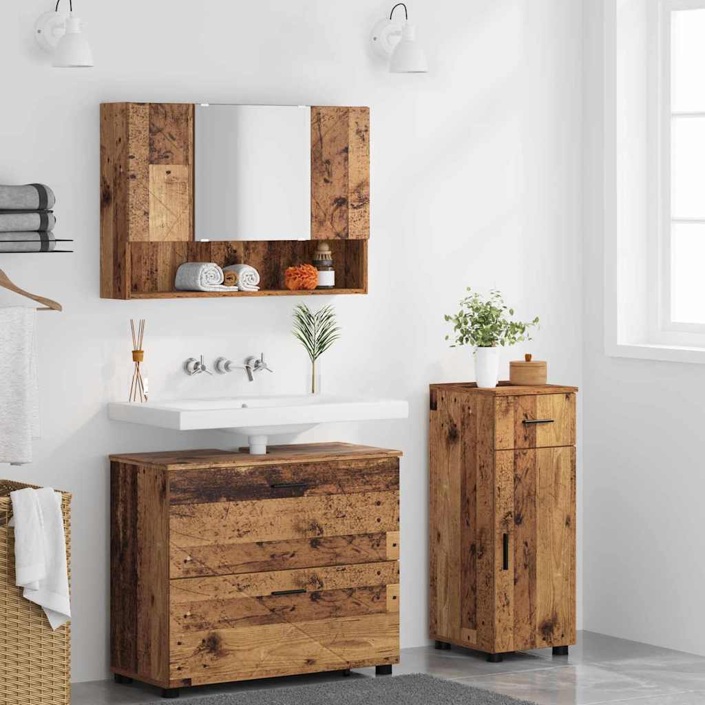 vidaXL Bathroom Furniture Set 3 pcs Old Wood Engineered Wood and Metal 4