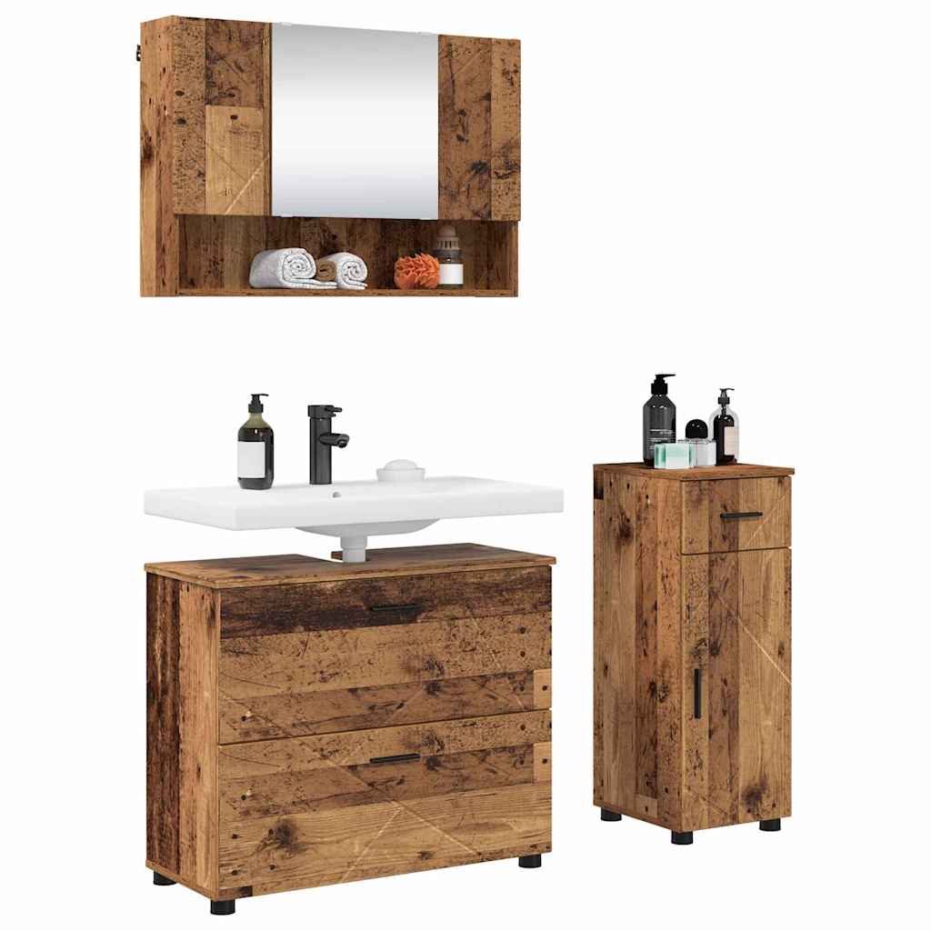 vidaXL Bathroom Furniture Set 3 pcs Old Wood Engineered Wood and Metal 3