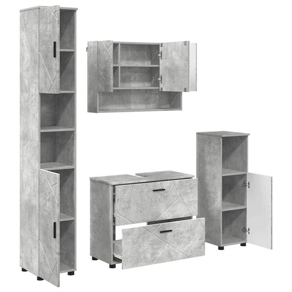 vidaXL Bathroom Furniture Set 4 pcs Concrete Grey 2