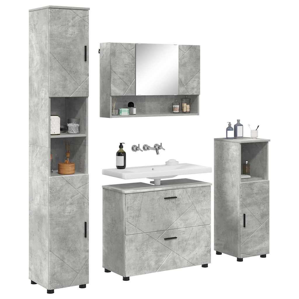 vidaXL Bathroom Furniture Set 4 pcs Concrete Grey 3