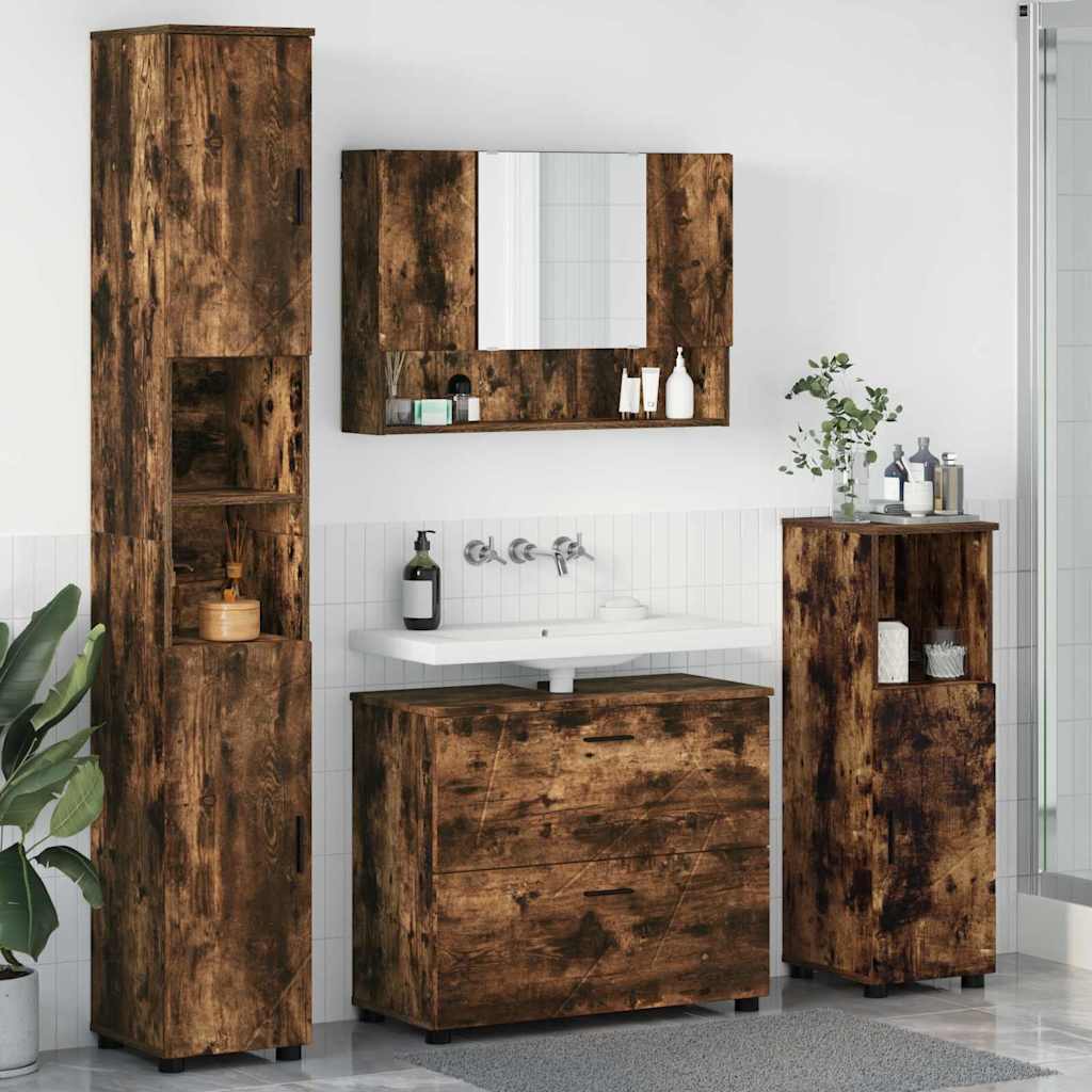 vidaXL Bathroom Furniture Set 4 pcs Smoked Oak 1