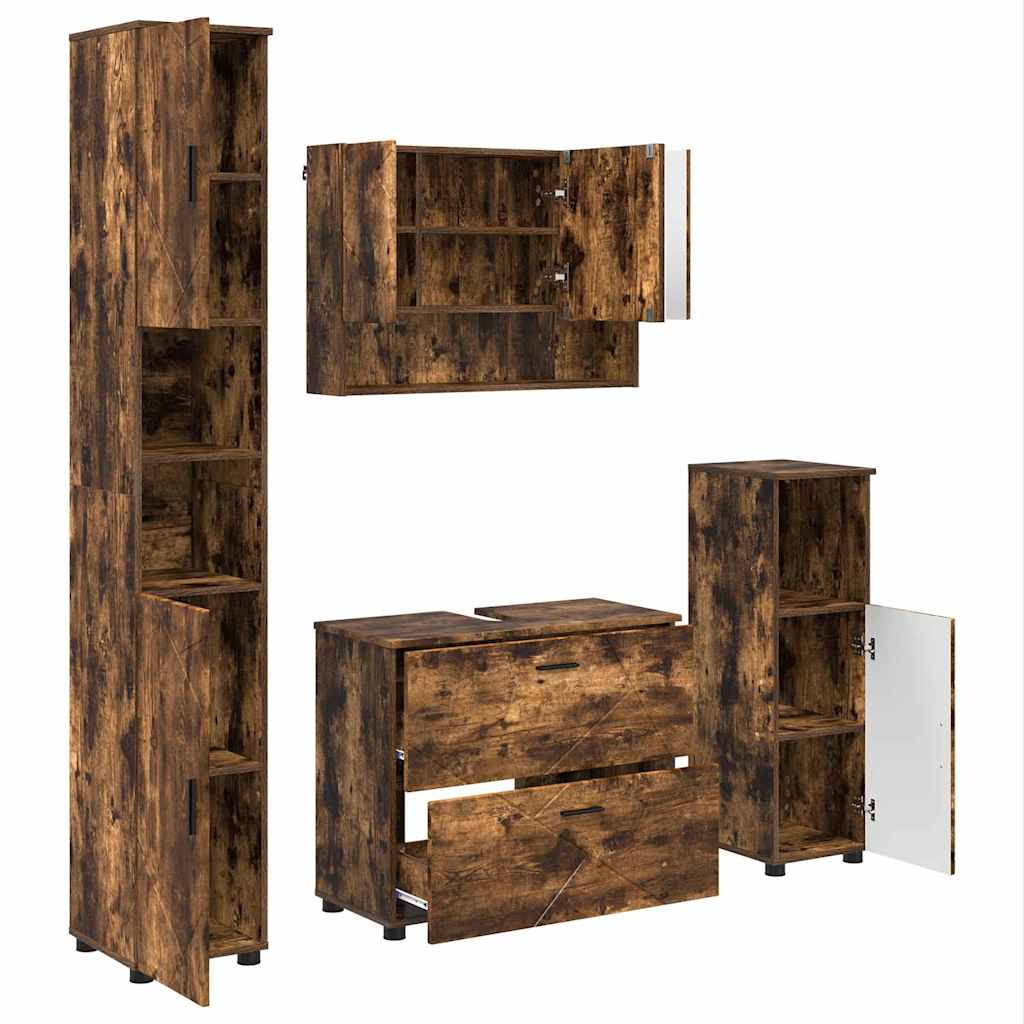 vidaXL Bathroom Furniture Set 4 pcs Smoked Oak 2
