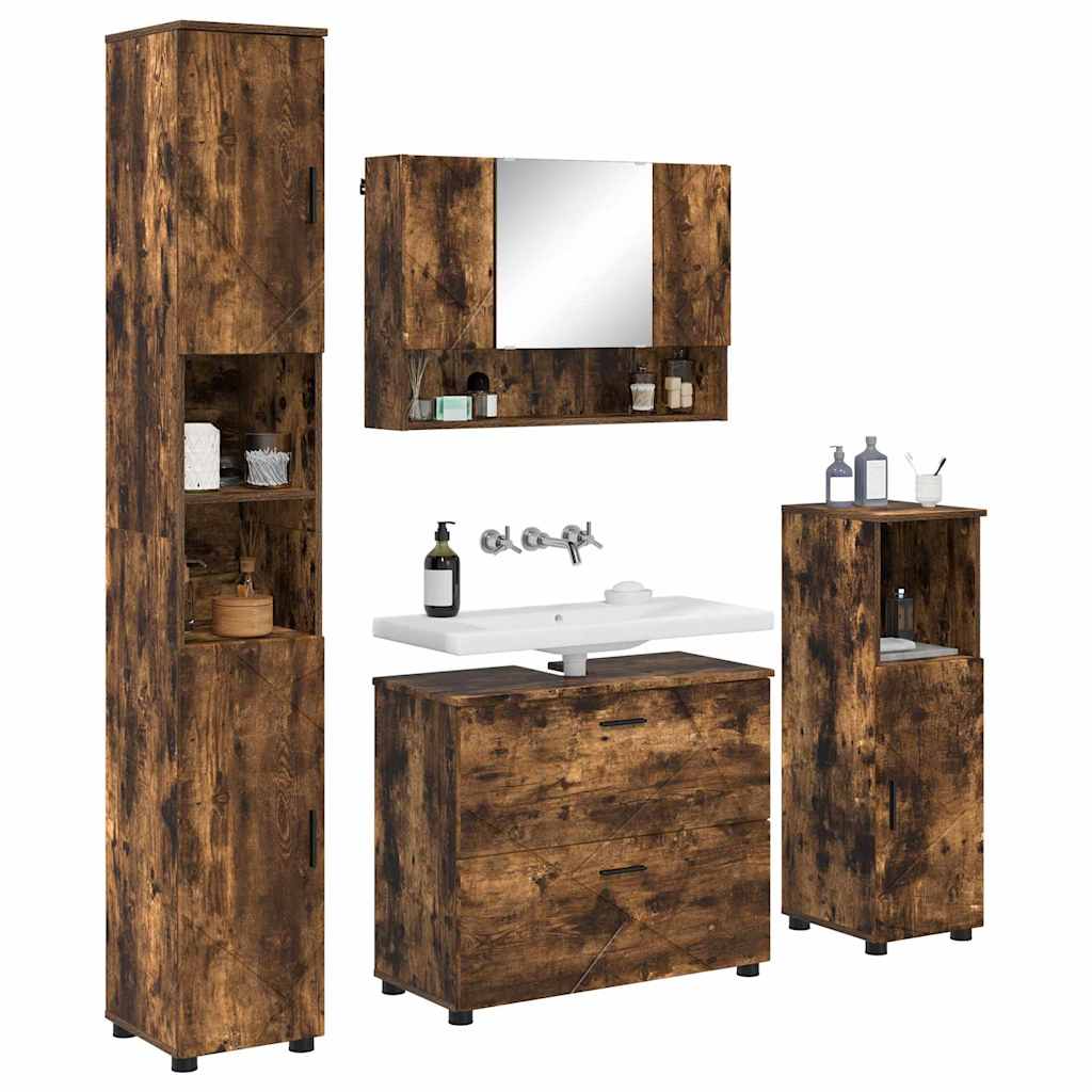 vidaXL Bathroom Furniture Set 4 pcs Smoked Oak 3