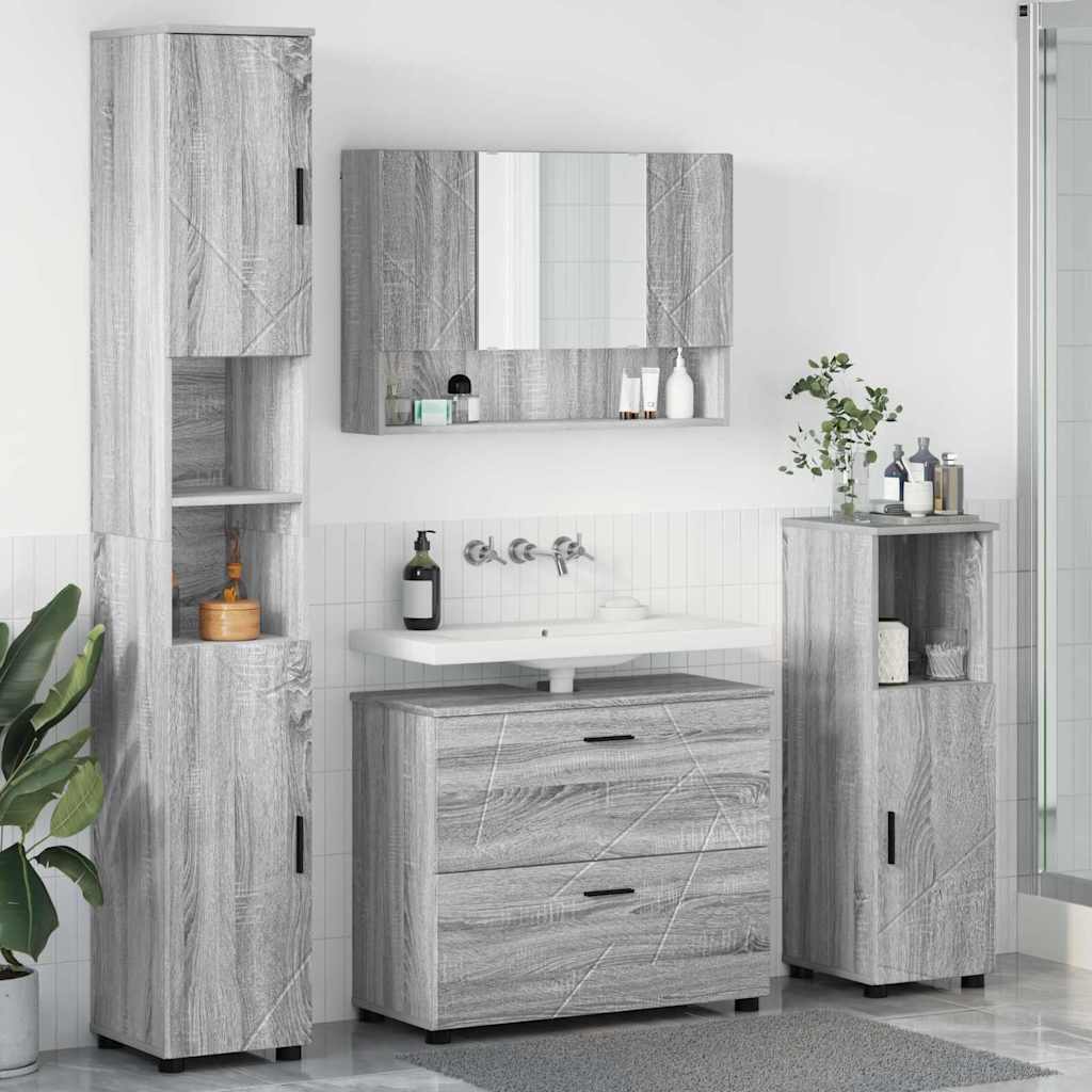 vidaXL Bathroom Furniture Set 4 pcs Grey Sonoma 1
