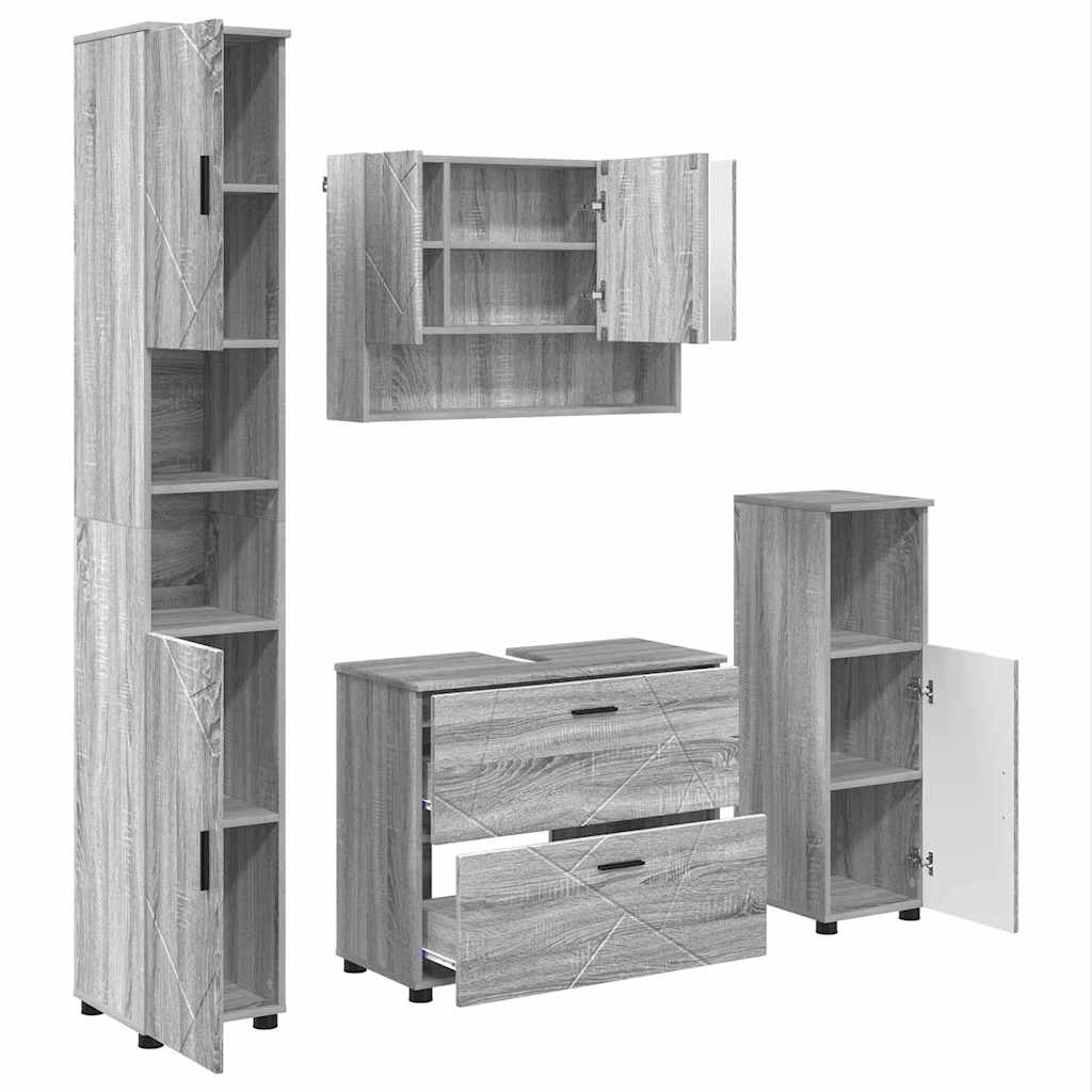 vidaXL Bathroom Furniture Set 4 pcs Grey Sonoma 2