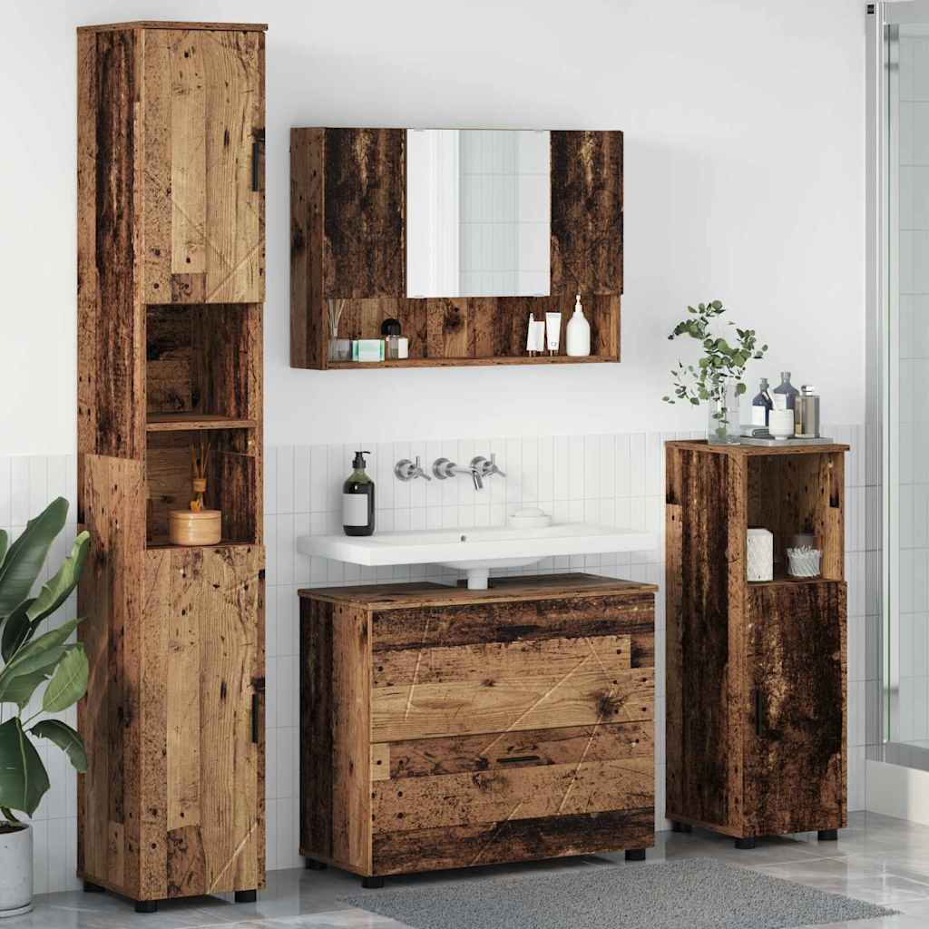 vidaXL Bathroom Furniture Set 4 pcs Old Wood Engineered Wood and Metal 1