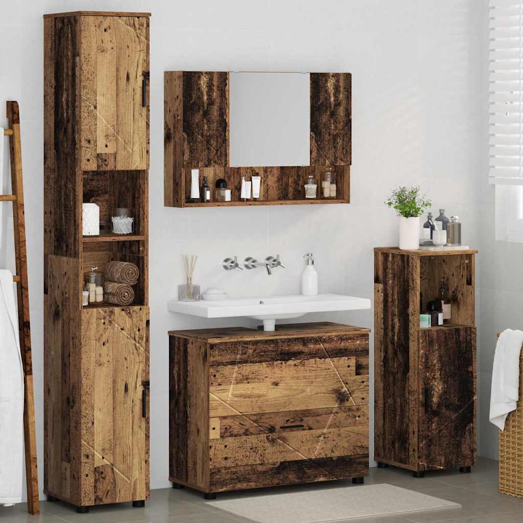 vidaXL Bathroom Furniture Set 4 pcs Old Wood Engineered Wood and Metal 4