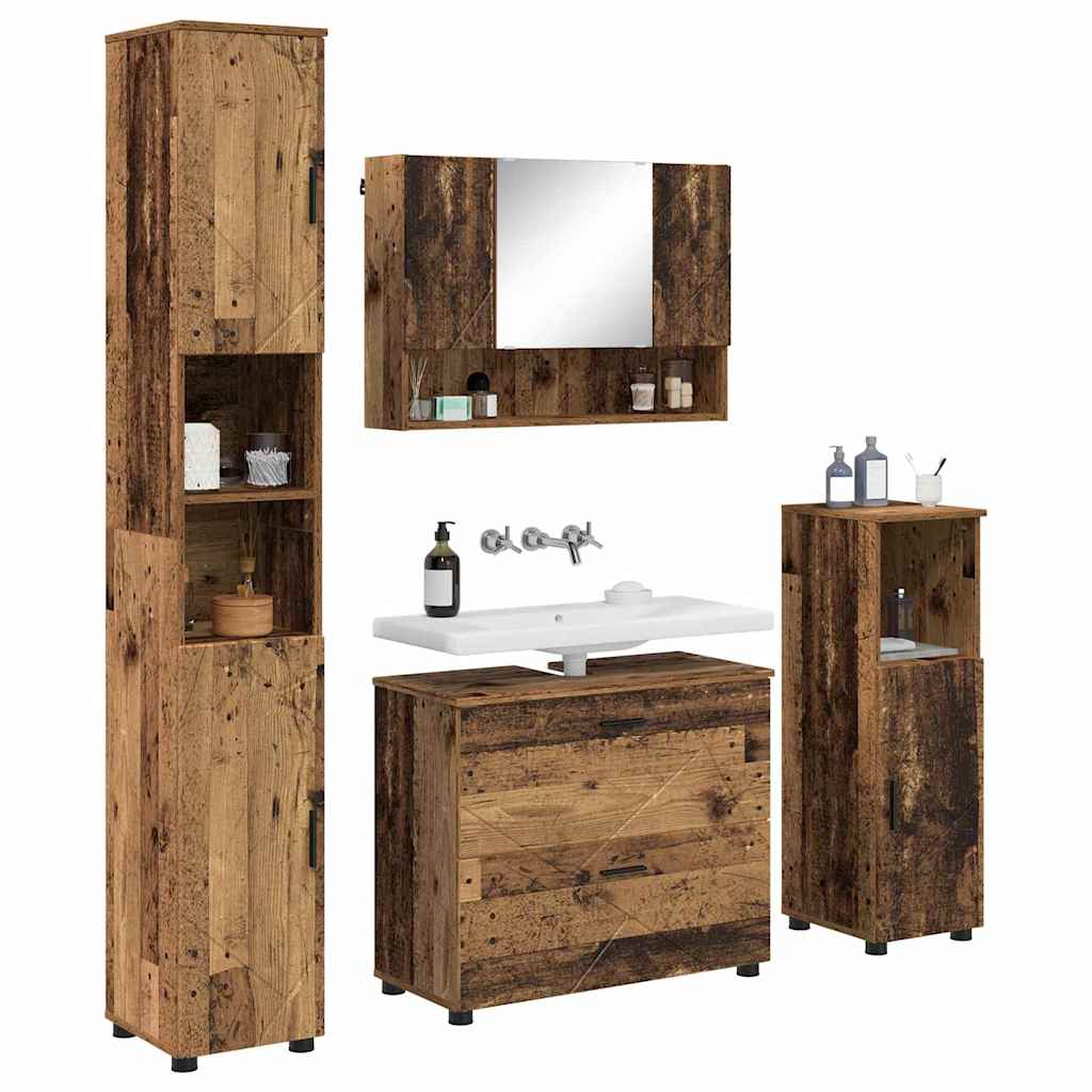 vidaXL Bathroom Furniture Set 4 pcs Old Wood Engineered Wood and Metal 3