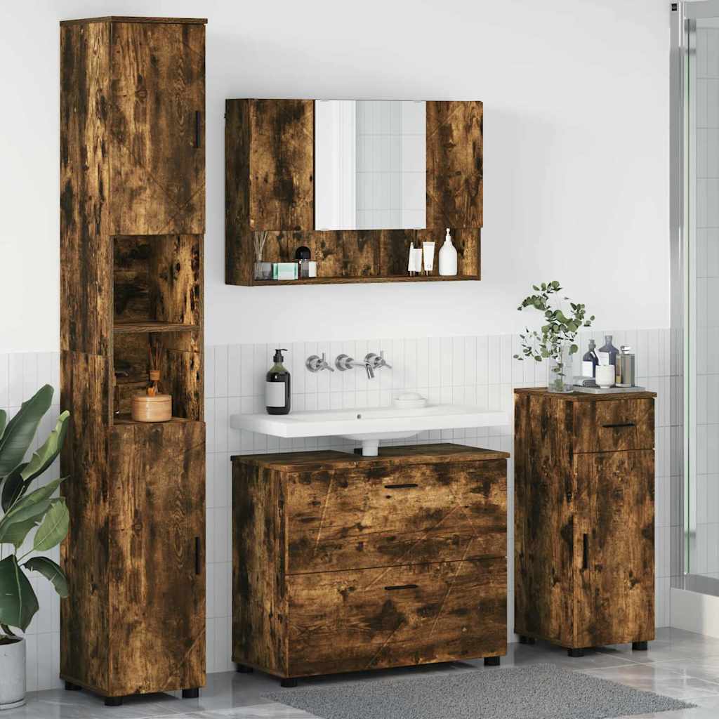 vidaXL Bathroom Furniture Set 4 pcs Smoked Oak 1