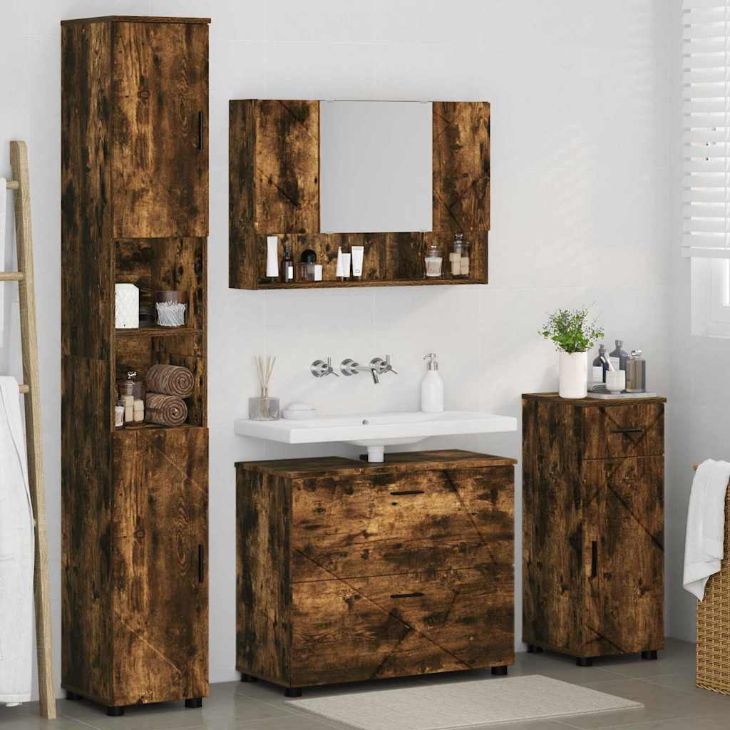 vidaXL Bathroom Furniture Set 4 pcs Smoked Oak 4