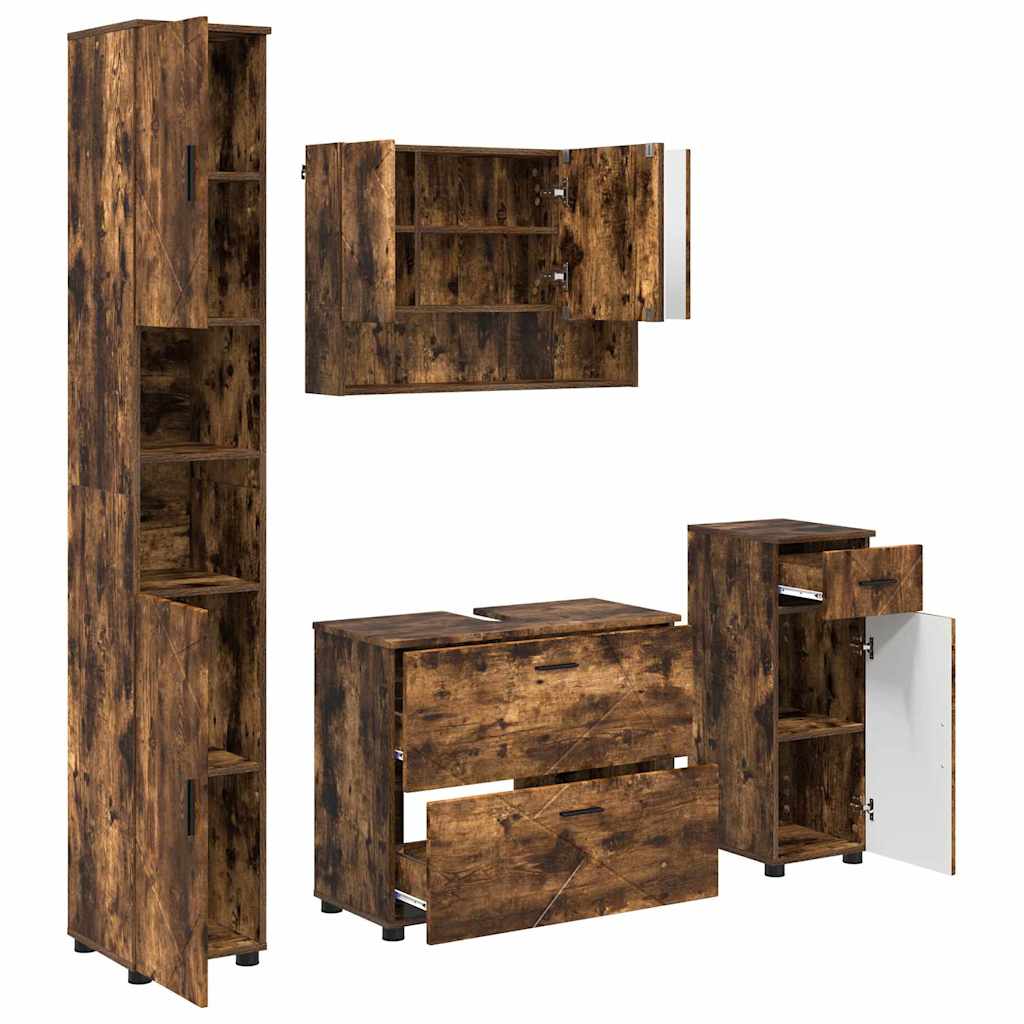 vidaXL Bathroom Furniture Set 4 pcs Smoked Oak 2