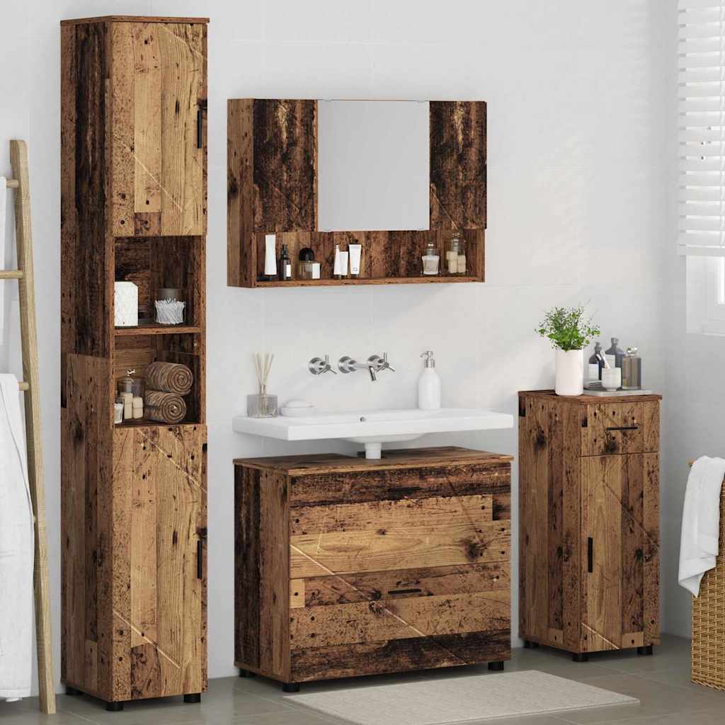 vidaXL Bathroom Furniture Set 4 pcs Old Wood Engineered Wood and Metal 4