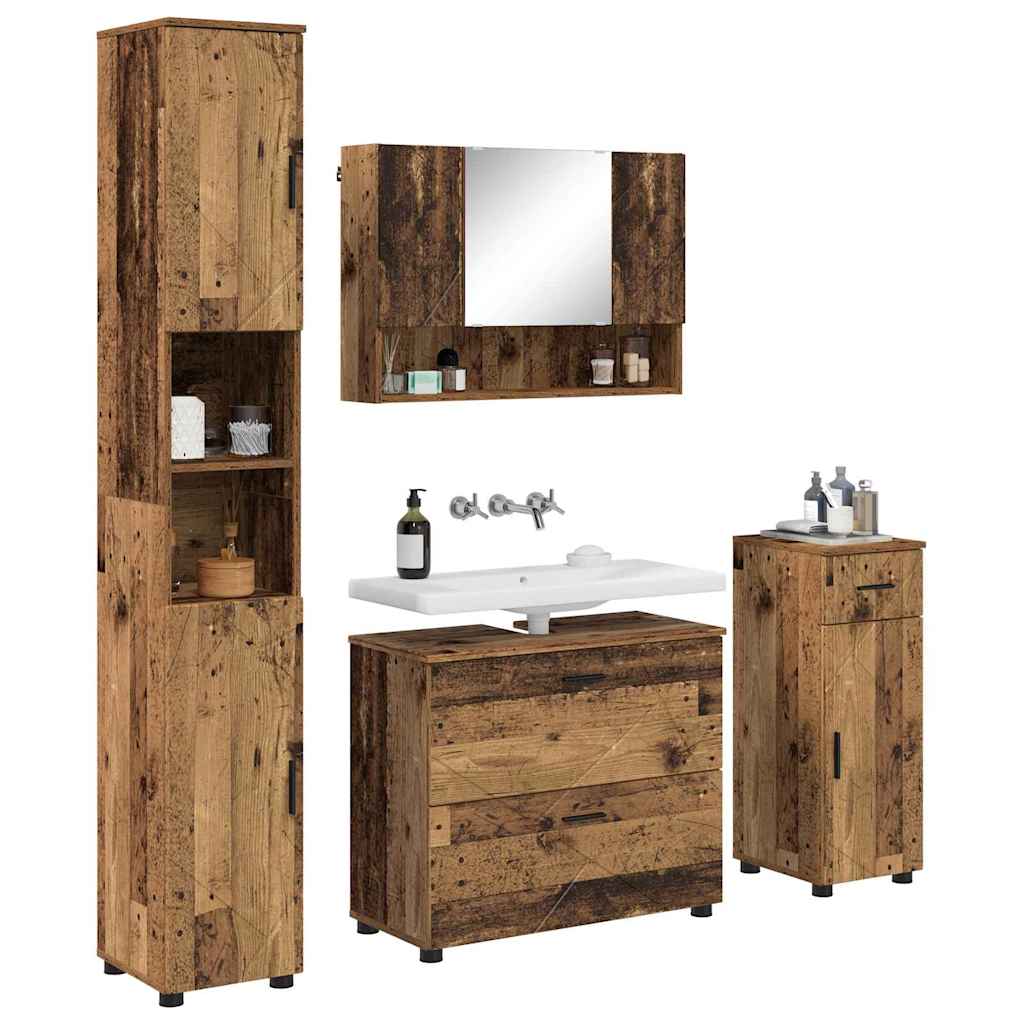 vidaXL Bathroom Furniture Set 4 pcs Old Wood Engineered Wood and Metal 3
