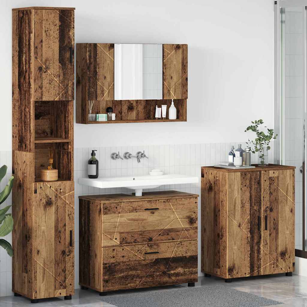 vidaXL Bathroom Furniture Set 4 pcs Old Wood Engineered Wood and Metal 1