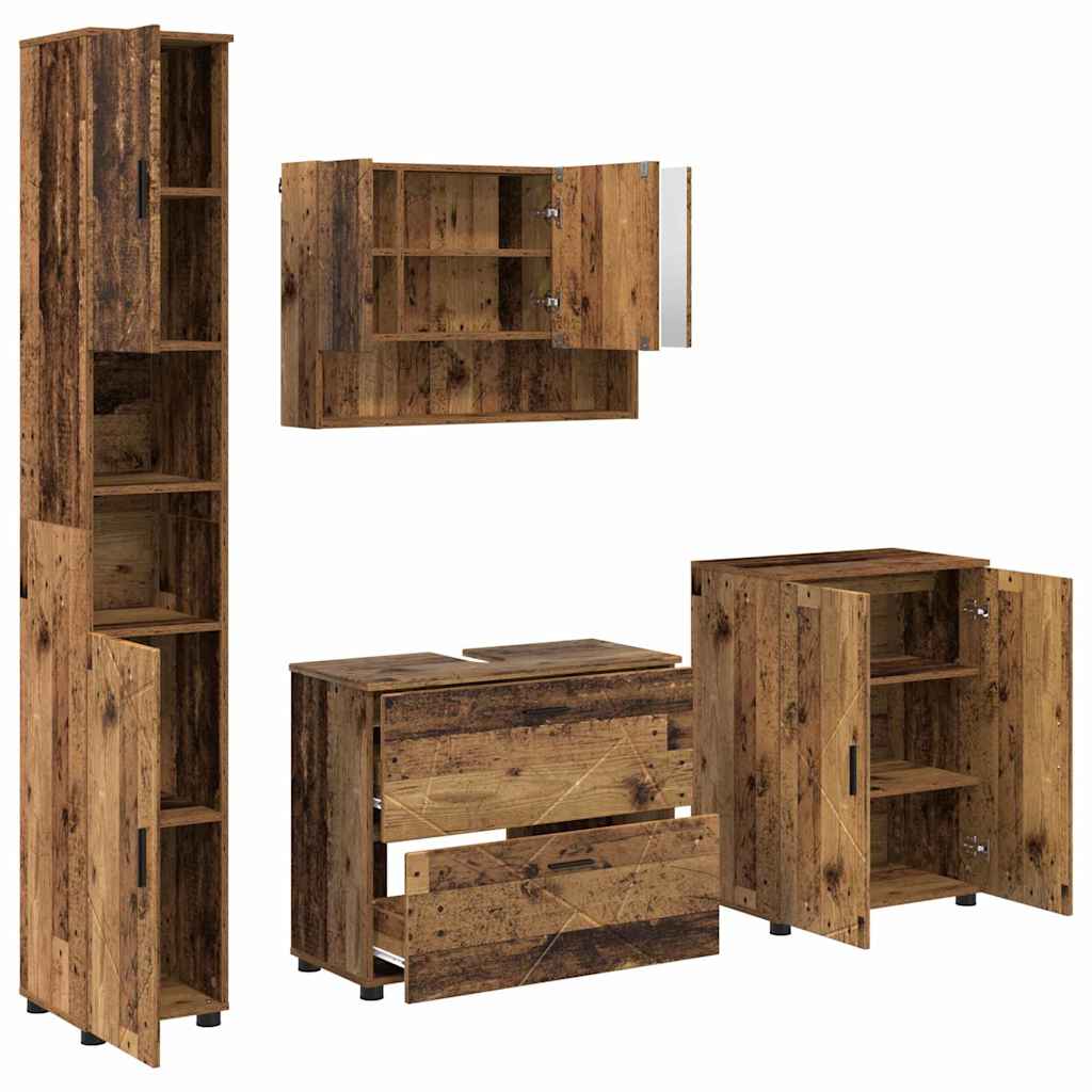 vidaXL Bathroom Furniture Set 4 pcs Old Wood Engineered Wood and Metal 2