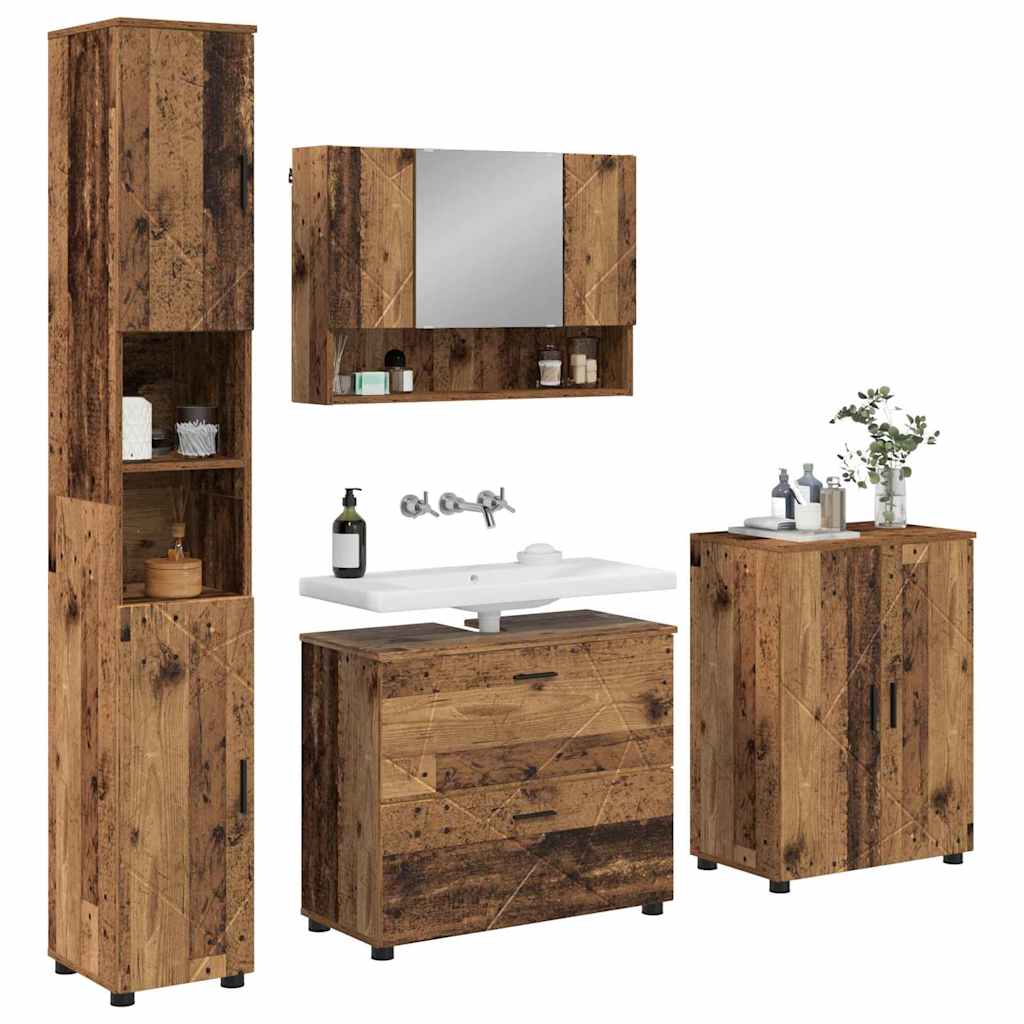 vidaXL Bathroom Furniture Set 4 pcs Old Wood Engineered Wood and Metal 3
