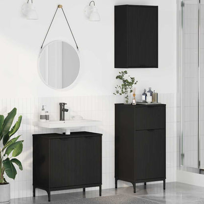 vidaXL Bathroom Furniture Set 3 pcs Black Engineered Wood and Metal 1