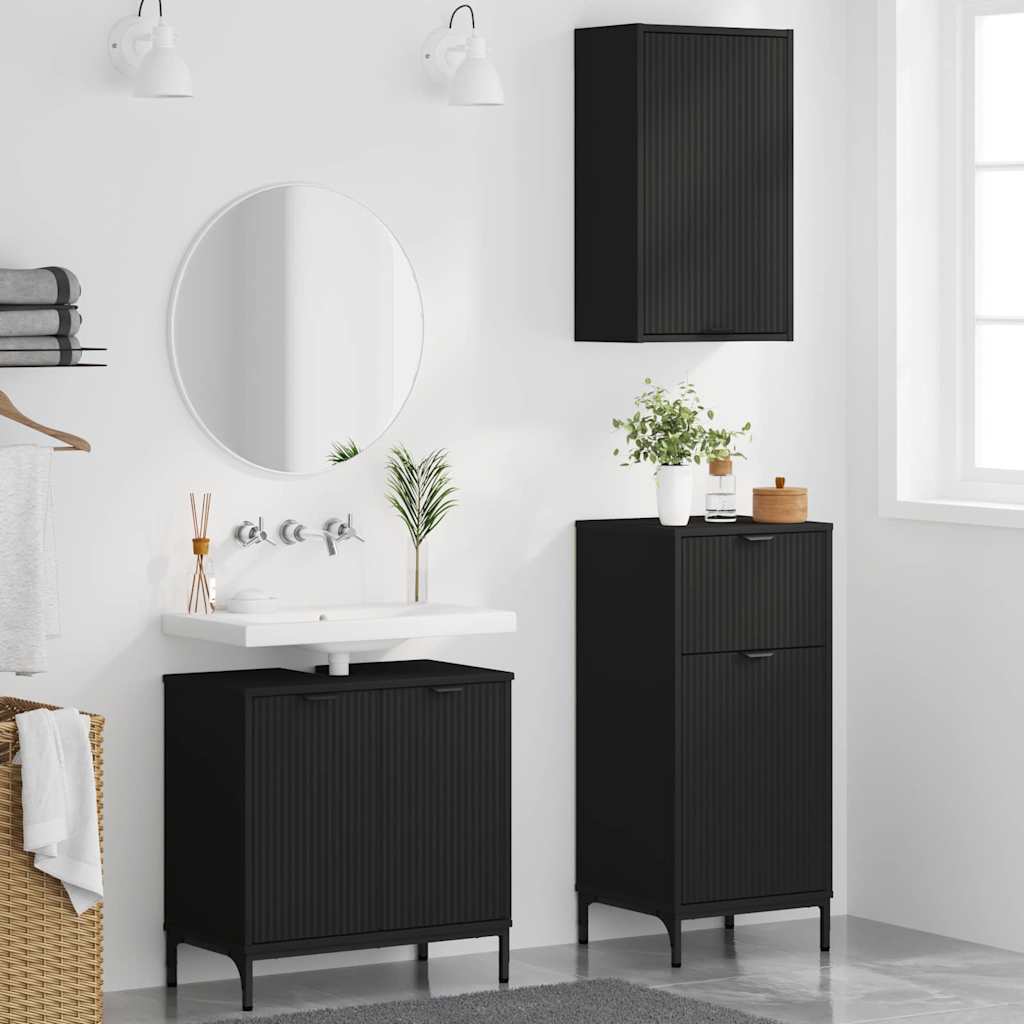 vidaXL Bathroom Furniture Set 3 pcs Black Engineered Wood and Metal 4
