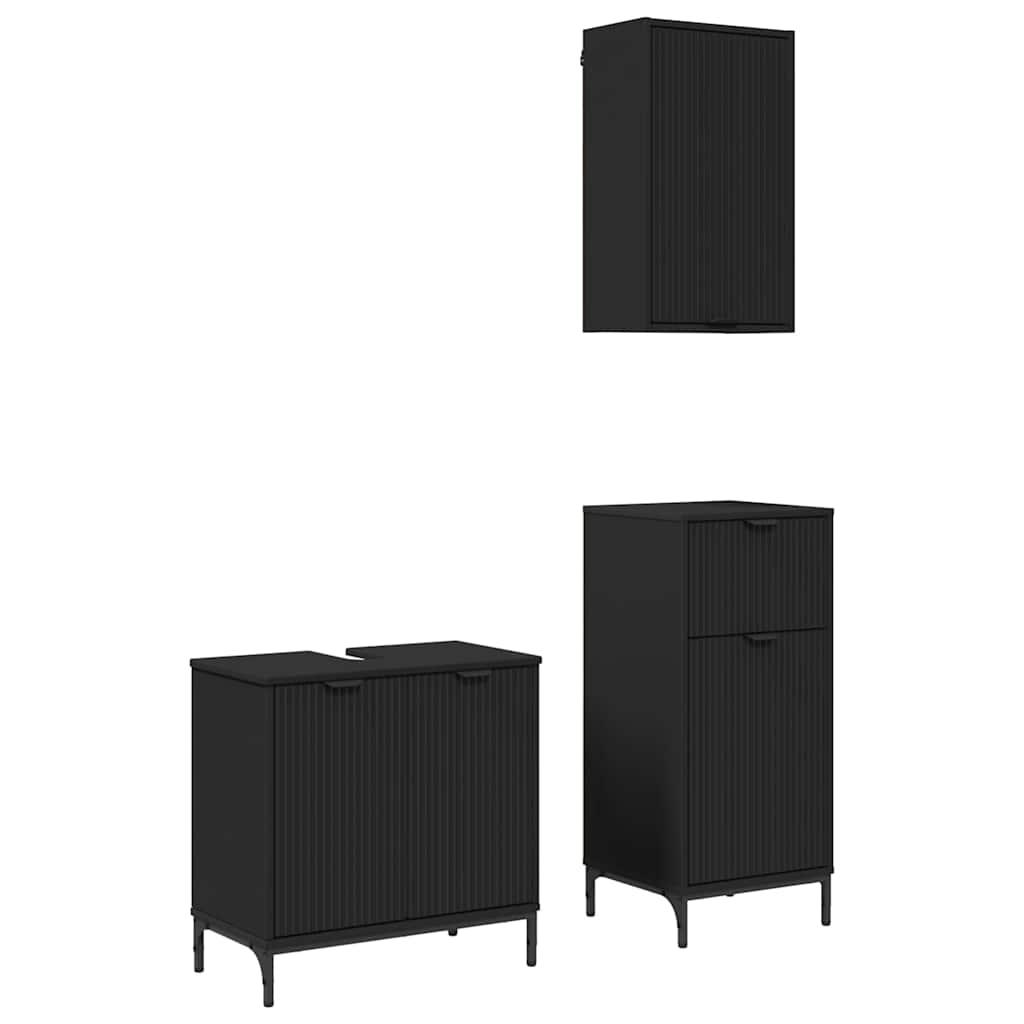 vidaXL Bathroom Furniture Set 3 pcs Black Engineered Wood and Metal 2