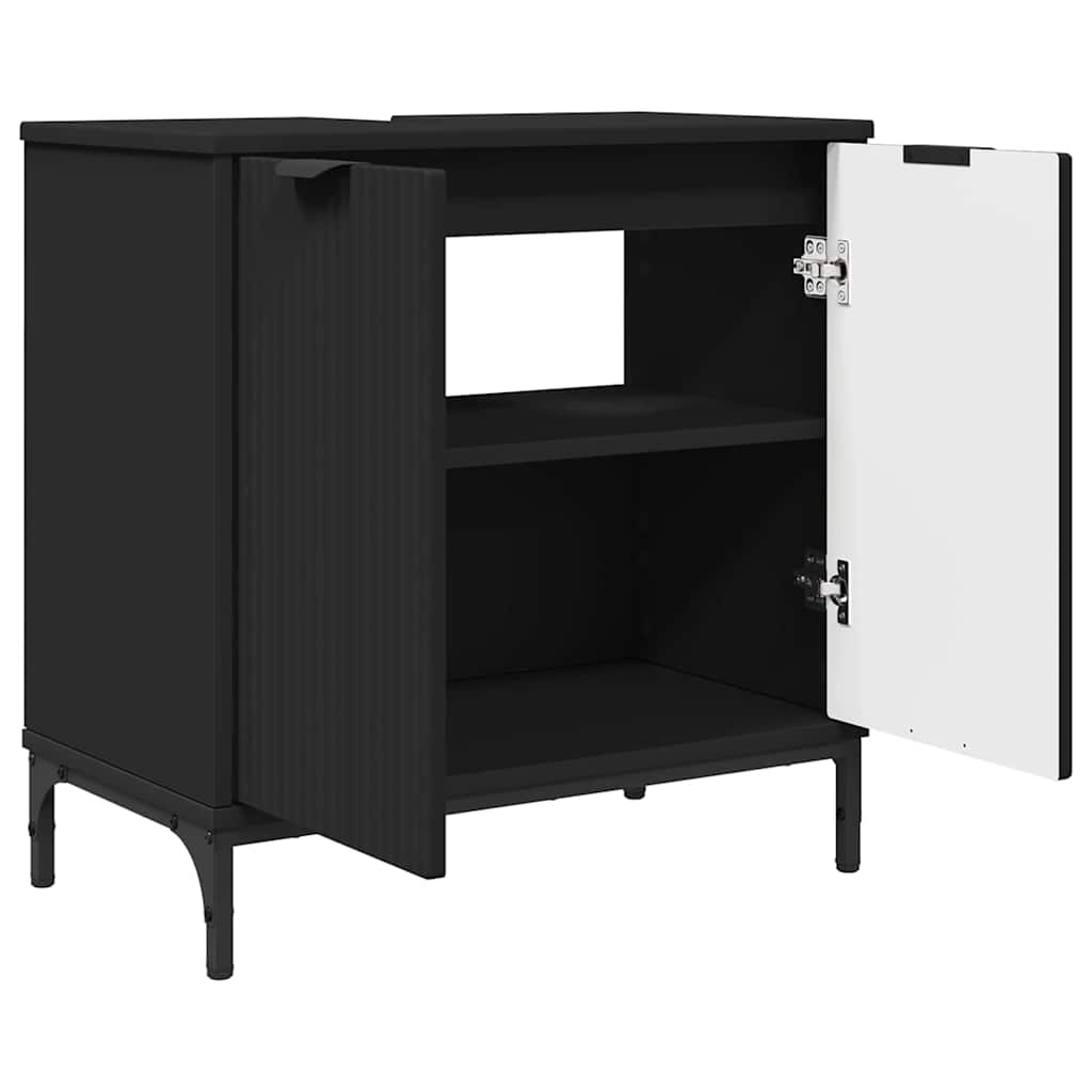 vidaXL Bathroom Furniture Set 3 pcs Black Engineered Wood and Metal 5
