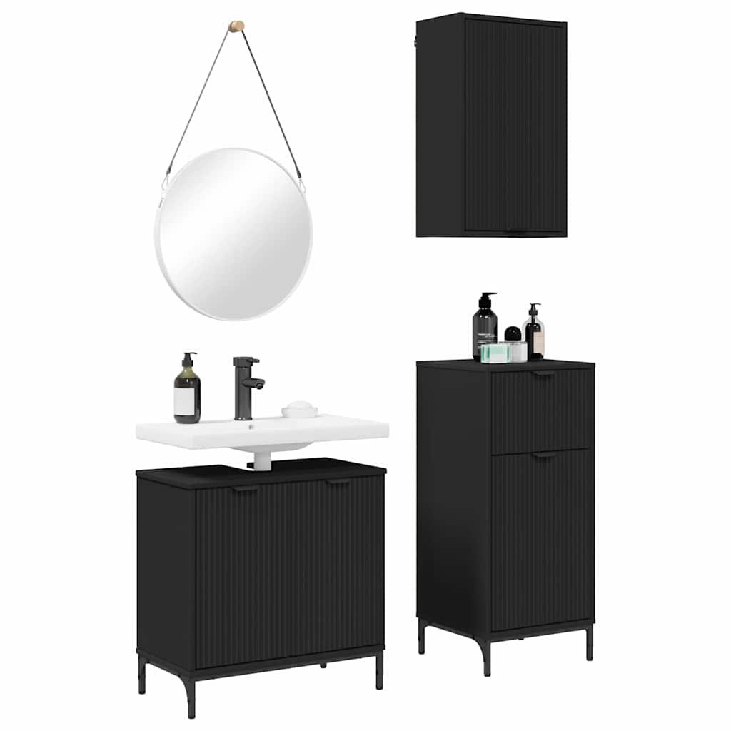 vidaXL Bathroom Furniture Set 3 pcs Black Engineered Wood and Metal 3