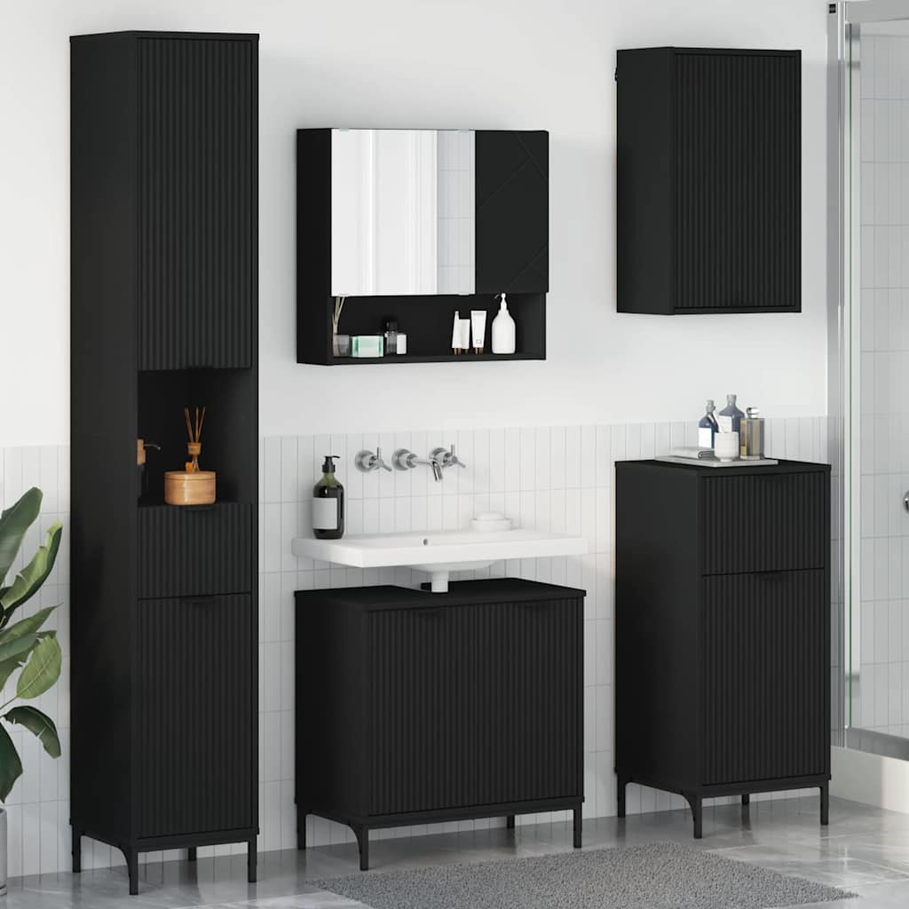 vidaXL Bathroom Furniture Set with Drawer Black Engineered wood, Metal 1