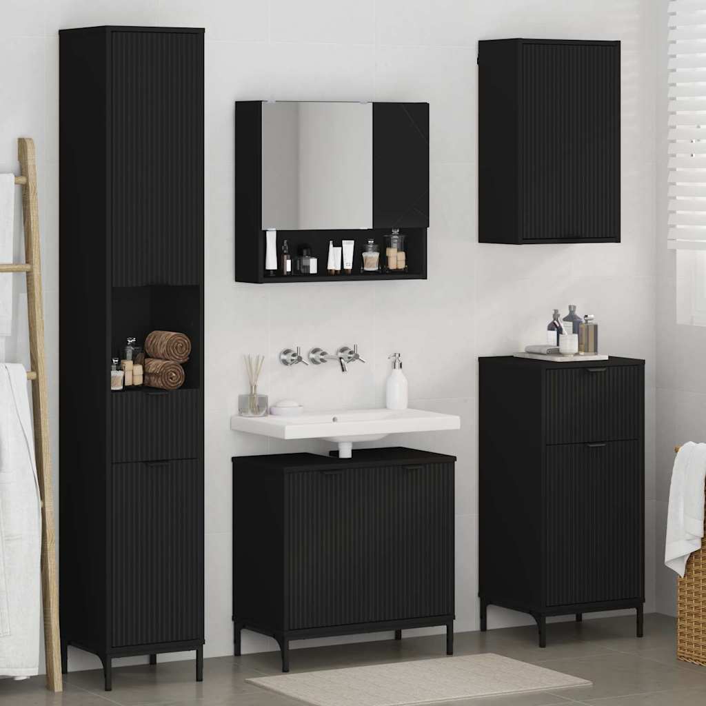 vidaXL Bathroom Furniture Set with Drawer Black Engineered wood, Metal 4