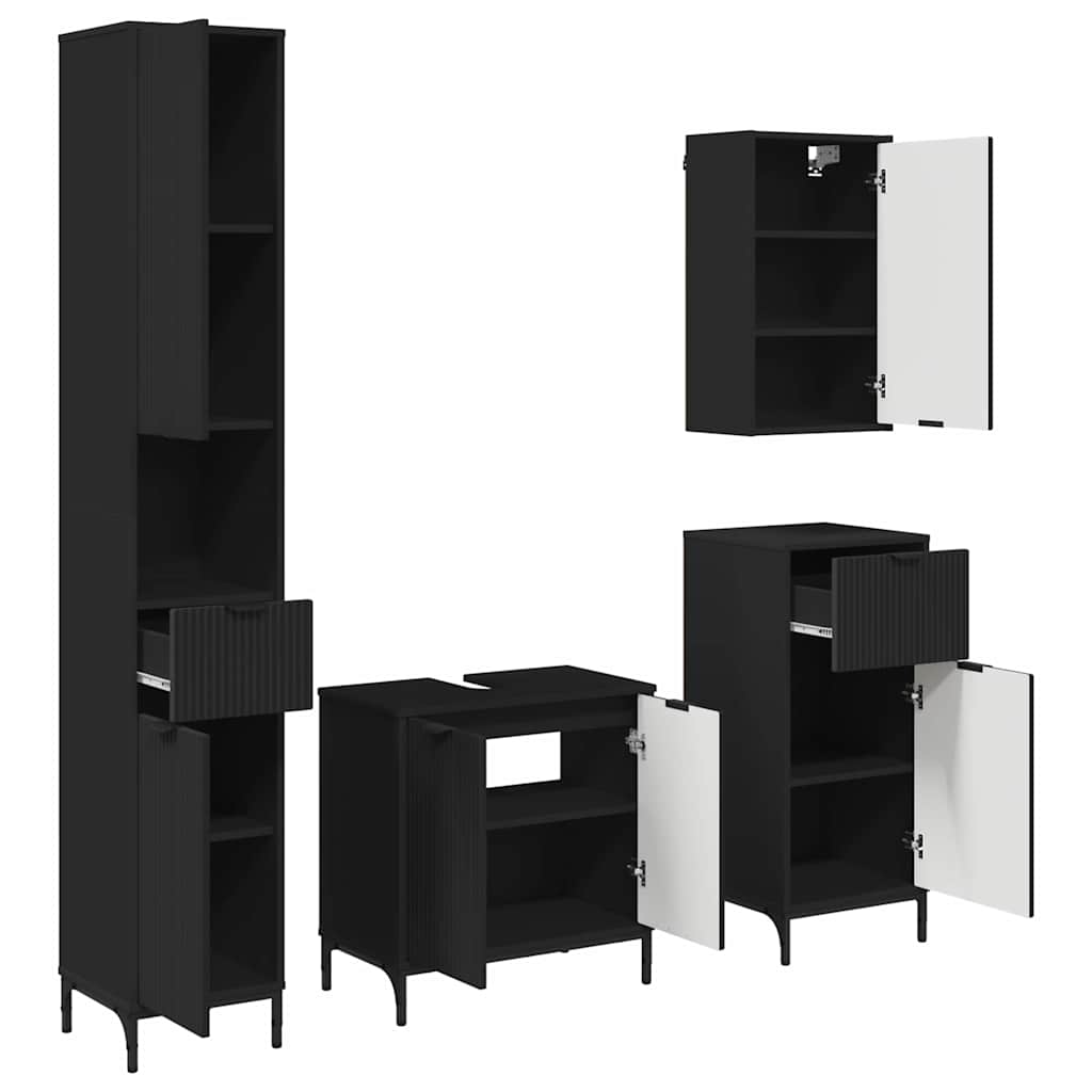 vidaXL Bathroom Furniture Set with Drawer Black Engineered wood, Metal 2