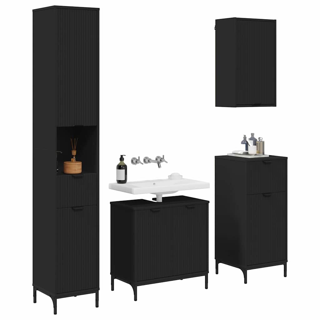 vidaXL Bathroom Furniture Set with Drawer Black Engineered wood, Metal 3