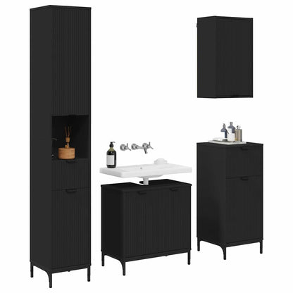 vidaXL Bathroom Furniture Set with Drawer Black Engineered wood, Metal 3