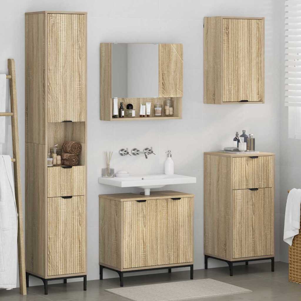 vidaXL Bathroom Furniture Set Sonoma Oak Engineered wood, Metal 4