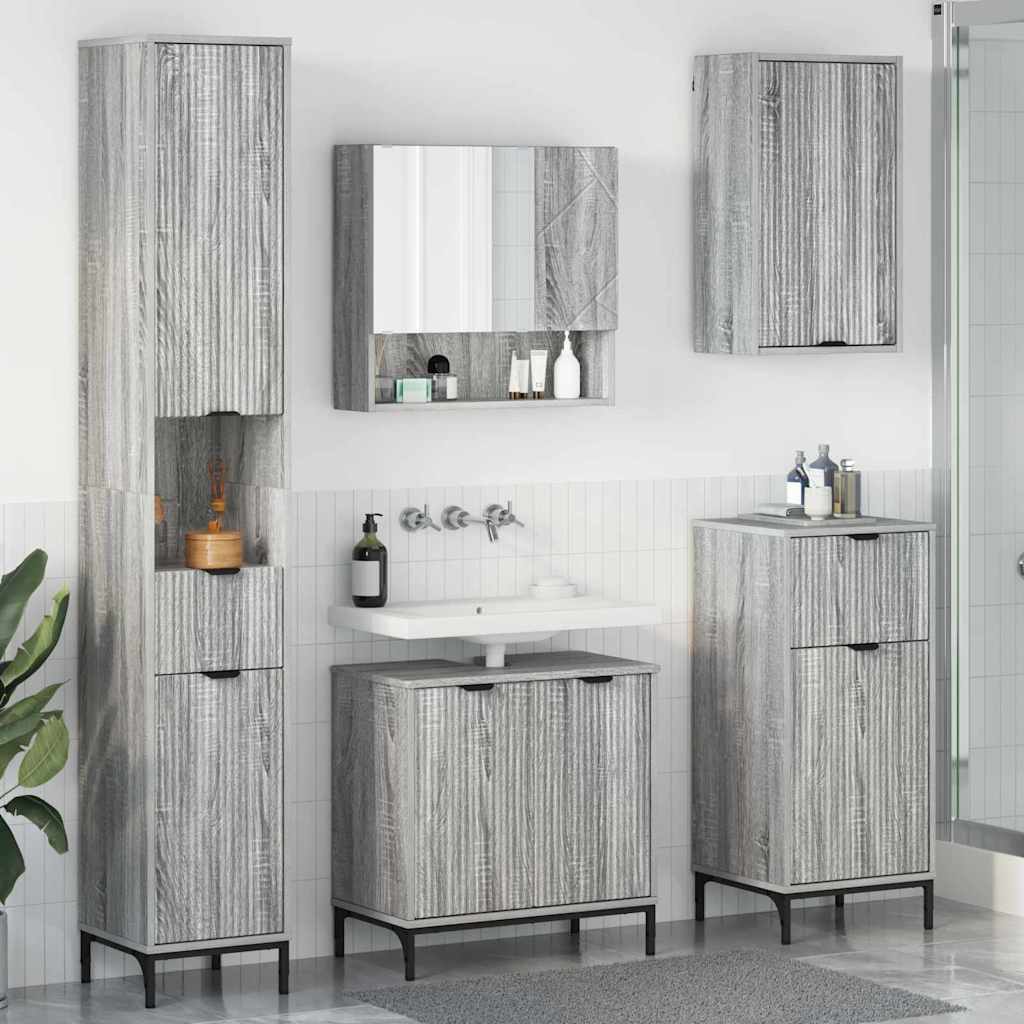 vidaXL Bathroom Furniture Set 4 pcs Grey Sonoma Engineered wood, Metal 1