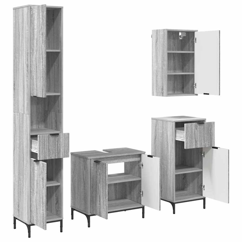 vidaXL Bathroom Furniture Set 4 pcs Grey Sonoma Engineered wood, Metal 2
