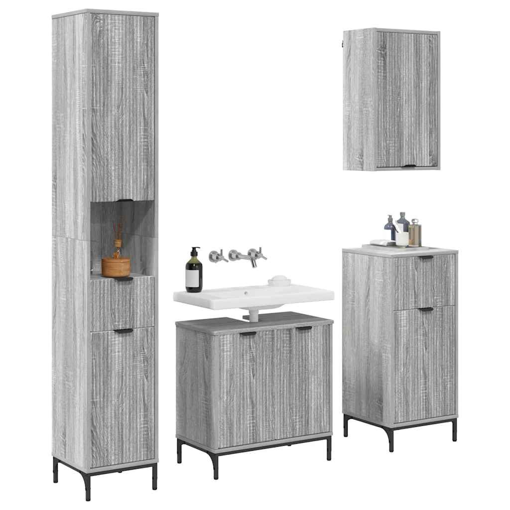 vidaXL Bathroom Furniture Set 4 pcs Grey Sonoma Engineered wood, Metal 3